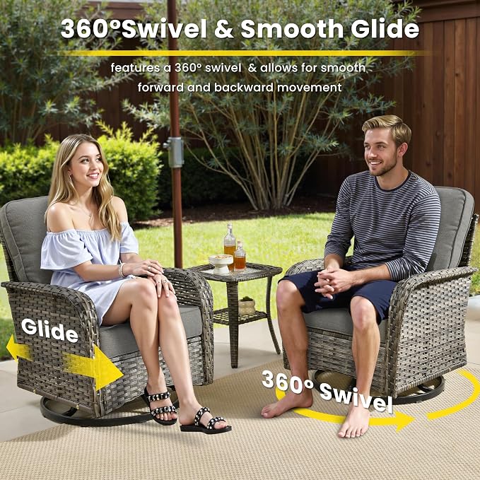 8 Pieces Outdoor Patio Furniture Set with Coffee Table, All Weather Wicker Patio Conversation Sets with Rocking Chairs, Balcony Furniture Sets for Backyard, Garden, Poolside, Dark Grey