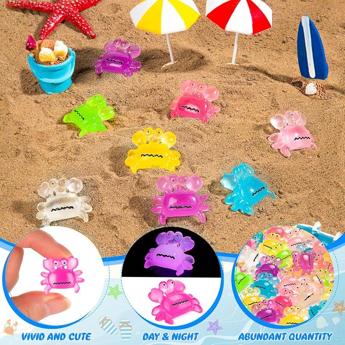 126PCS Luminous Mini Resin Crabs Tiny Crab Figurines Miniature Crabs | Cute Crab Figurines Glow in The Dark, Tiny Miniature Crab Animals, Micro Moss Landscape Dollhouse Pots DIY Crafts Hidden Game