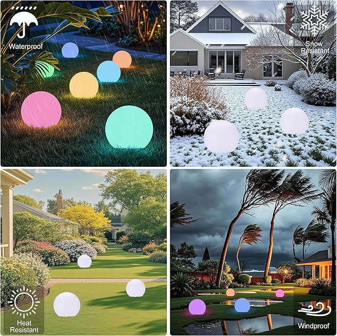 6 Inch Ball Light, Outdoor Glow Globe Light with Remote Control, LED Gazing Ball Night Light 16 Modes RGB Color Changing, Waterproof Globe for Garden Yard Pathway Decor
