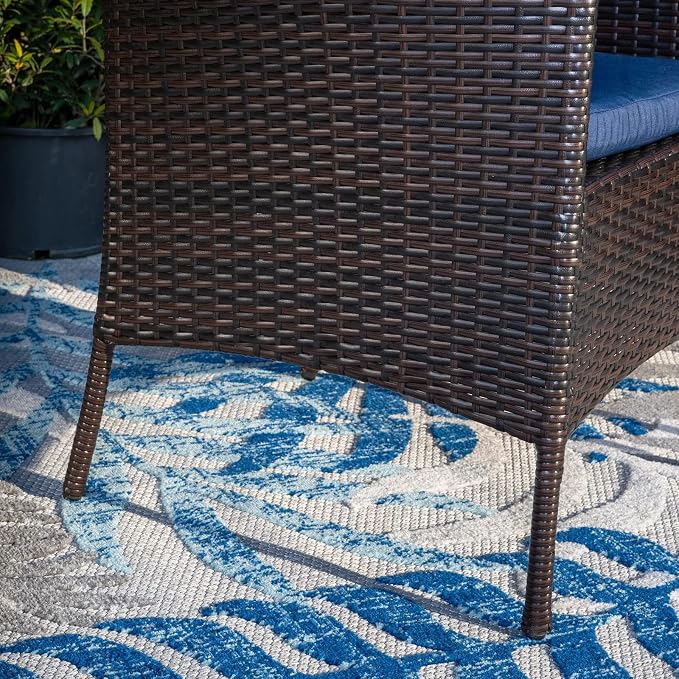 PHI VILLA Wicker Patio Dining Chairs Set of 2 with Removable Cushions | 2 Rattan dining chairs with thick removable seat cushions. Sturdy steel frame, easy assembly.