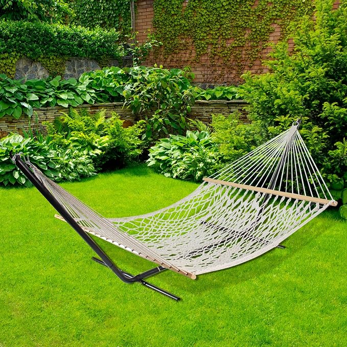 Northlight 78" White Lattice Macrame Netted Hammock with Bars