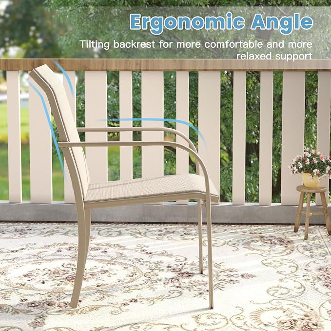 DIFY 11 Pieces Outdoor Patio Dining Set for 10, 60" Grey Wood-Like Round Metal Dining Table and 10 Sandshell Stackable Textilene Patio Chairs, Outdoor Table and Chairs for Backyard Garden Poolside