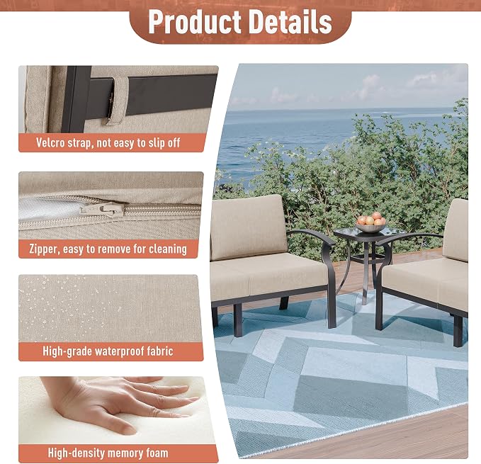Kurapika Aluminum Patio Furniture Set 5-Seat Modern Metal Outdoor Conversation Sets w/45in Propane Fire Pit Table, Swivel Rocking Chairs Patio Sectional Sofa w/5.1 Inch Cushion, Sand