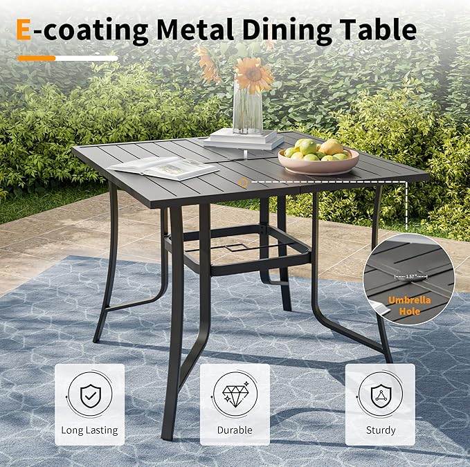UDPATIO 5 Piece Outdoor Patio Table and Chairs Set with 37" Square Table & 4 Outdoor Swivel Patio Chairs with All Weather, Patio Table with Chairs, Outdoor Patio Dining Set for Lawn, Backyard