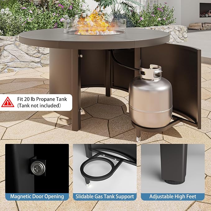 7 Pieces Outdoor Patio Furniture Set with 48" 55000 BTU Round Propane Fire Pit Table,Patio Dining Set Outdoor Conversation Sets 6 Chairs for Deck,Backyard and Garden,Grey