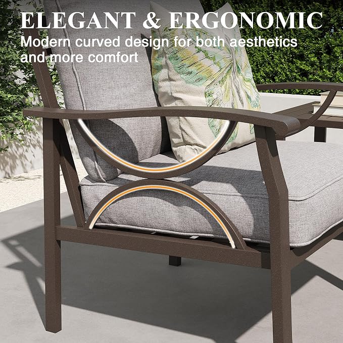 RoyalCraft Outdoor Patio Furniture Set, 5 Piece Patio Conversation Set with Fire Table and Ottomans, Metal Furniture Set for Porch Backyard Garden, Grey