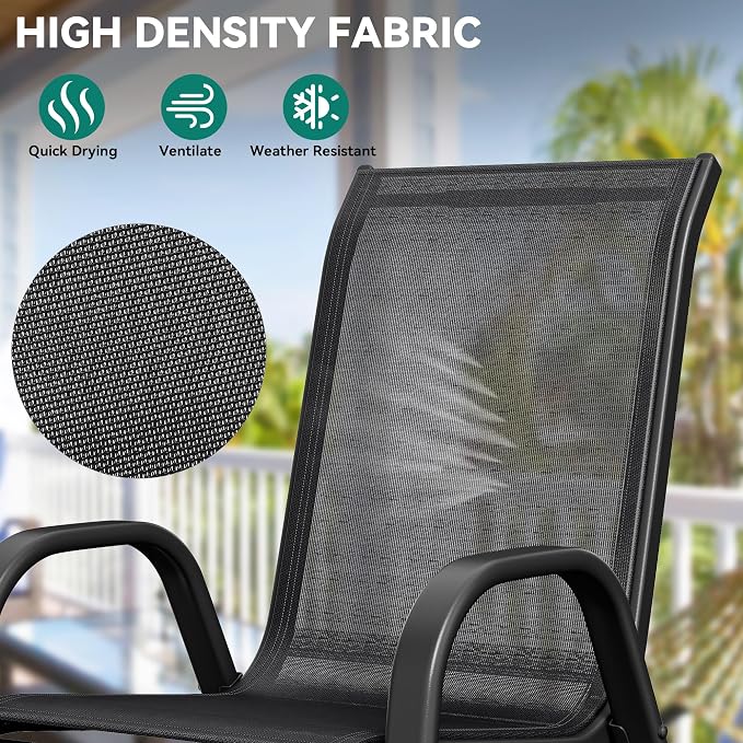 YITAHOME Stackable Patio Dining Set for 8, Breathable Outdoor Dining Set w/75 Aluminum Patio Table & 8 Stackable Patio Chairs Set, All Weather Outdoor Patio Dining Set for Backyard Deck Porch, Black
