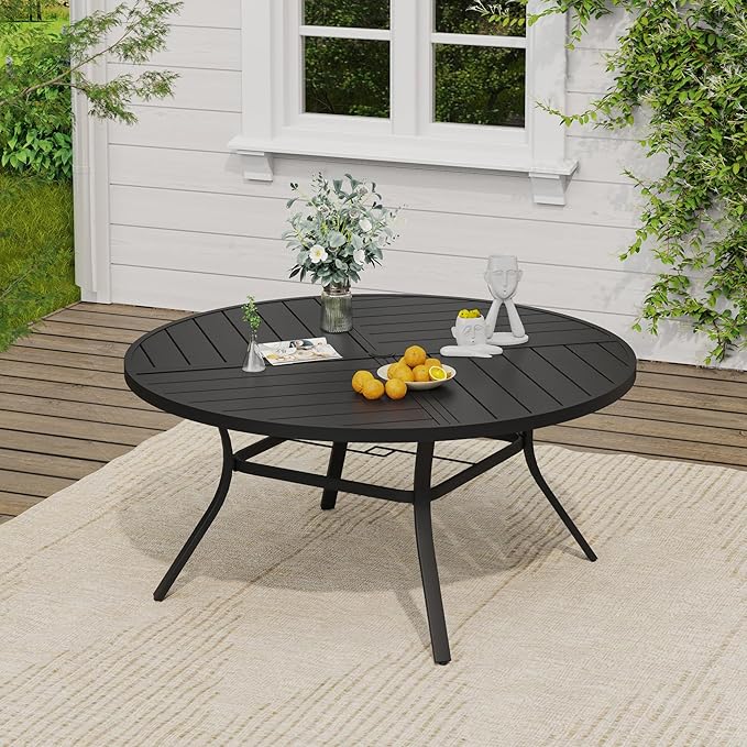 VICLLAX 11 Pieces Round Patio Dining Set, Patio Furniture Set of 10 Patio Stackable Dining Chairs and 63" Outdoor Spliced Tabletop with Umbrella Hole, Blue Chairs and Black Table
