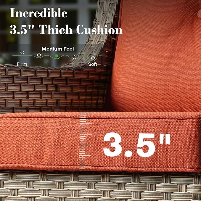 ovios 4 Piece Outdoor Patio Furniture with 3 Seat Sofa,Rattan Wicker Coversation Set with High Back,Sectional Single Sofa with Ottoman for Outside Porch Balcony Backyard Pool, Red