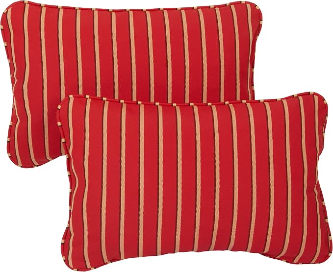 Mozaic AZPS2736 Indoor Outdoor Sunbrella Lumbar Pillows with Corded Edges, Set of 2 13 x 20 Red, Gold & Black Stripes