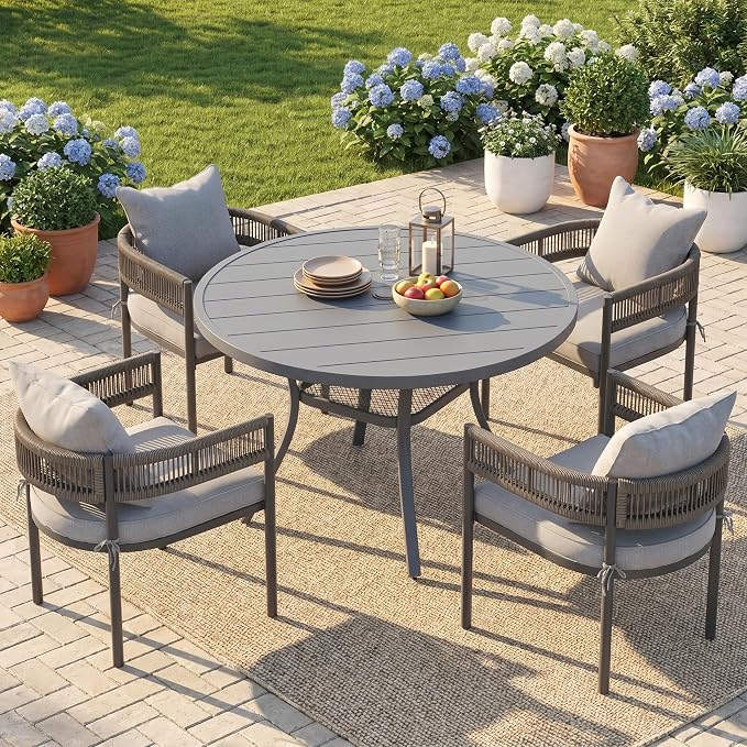 VICLLAX Patio Dining Set for 4-40.6" Round Table & Cushioned Seats, Grey