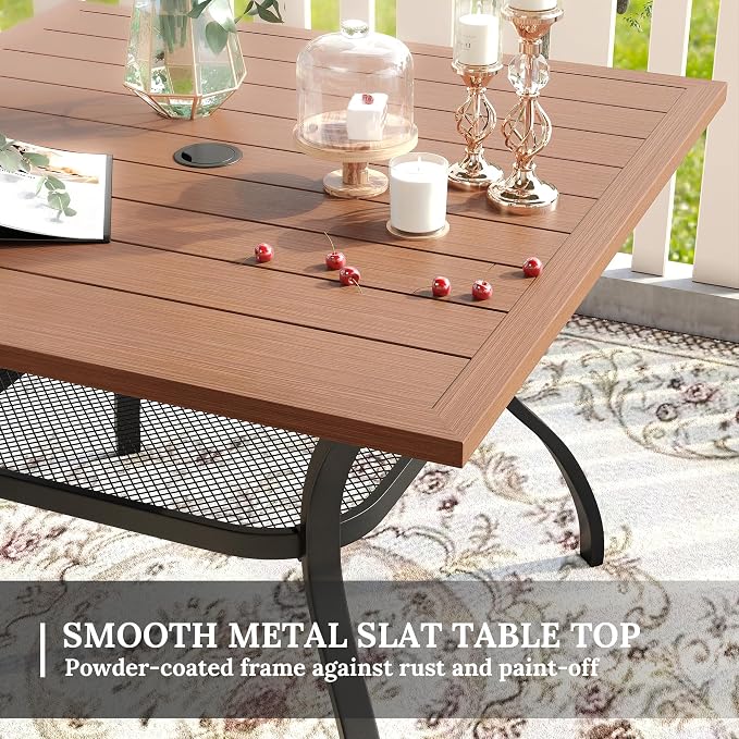 VICLLAX 5 Pieces Patio Dining Set for 4, Outdoor Furniture Set Includes 37.8" Square Outdoor Table and 4 Patio Swivel Chairs for Lawn Garden, Walnut Tabletop and Mixed Brown Fabric