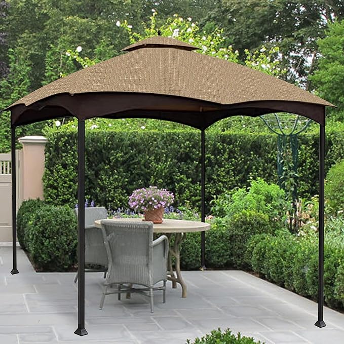 Coastshade Replacement Gazebo Canopy Top for Lowe's Allen Roth Heavy Duty Roof Gazebos Top with Mesh,10x12 Gazebo Cover #GF-12S004B-1, Replacement Top Only (Khaki Plus)