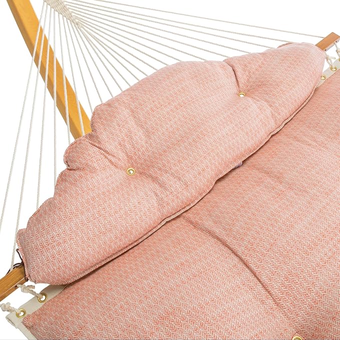 Original Pawleys Island Large Festoon Persimmon Tufted Hammock with Detachable Pillow – 13 ft. x 55 in., 450 lb Capacity, Oak Spreader Bar, Handcrafted in The USA