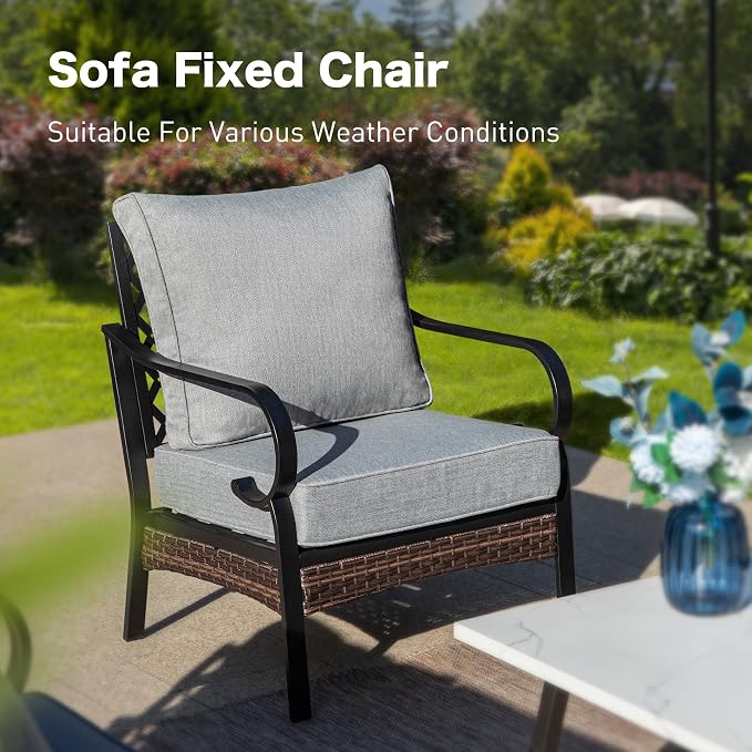 SUNSHINE VALLEY 6 Piece Metal Outdoor Patio Furniture Sets, Patio Conversation Sets 1 3-Seater Sofa, 4 Single Sofa with 5.75" Extra Thick Cushion & Coffee Table, Black Frame Backyard Furniture, Gray