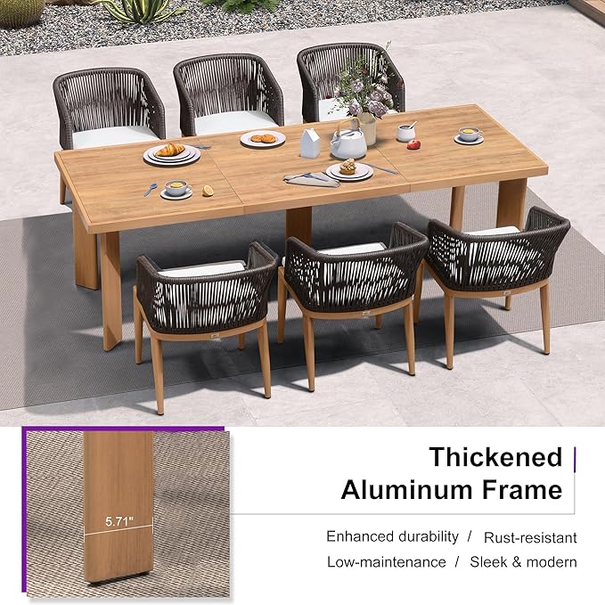 PURPLE LEAF Patio Dining Set 9 Pieces Furniture Set Aluminum Rattan Wicker Patio Table and Chairs Set for Lawn Backyard Teak with Counter Stools