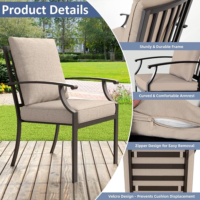 ALAULM 5-Piece Outdoor Dining Set for 4 Metal Outdoor Patio Furniture with 2 Swivel Chairs & 40000 BTU Round Fire Pit Table for Patio, Backyard, Garden-Sand