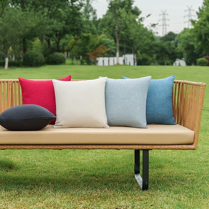 NiNi ALL Waterproof Outdoor Pillow Covers 22x22 Set of 2 Patio Beige | Faux Linen Textured Decorative Solid Throw Pillow Covers Farmhouse for Garden Furniture Tent Balcony Couch Sofa Cushion