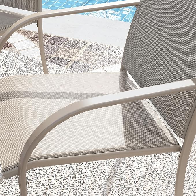 VICLLAX 7 Pieces Patio Dining Set, Patio Furniture Set of 6 Patio Stackable Dining Chairs and Outdoor Metal Table with Umbrella Hole for Backyard Lawn Garden, Sandshell Chairs and Sandshell Table