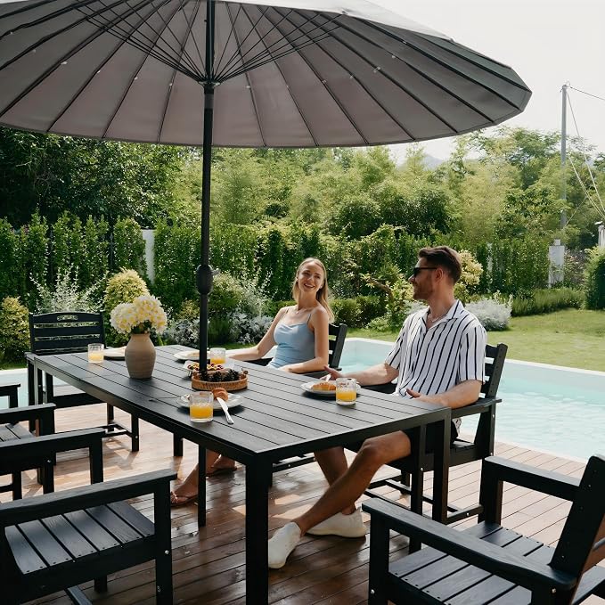 PIZZELLO 7-Piece Outdoor Patio Dining Set, 6Pcs HDPE Patio Chairs and 83" Rectangular Dining Table, All Weather Outdoor Table and Chairs Set for Backyard, Garden, Deck and Poolside