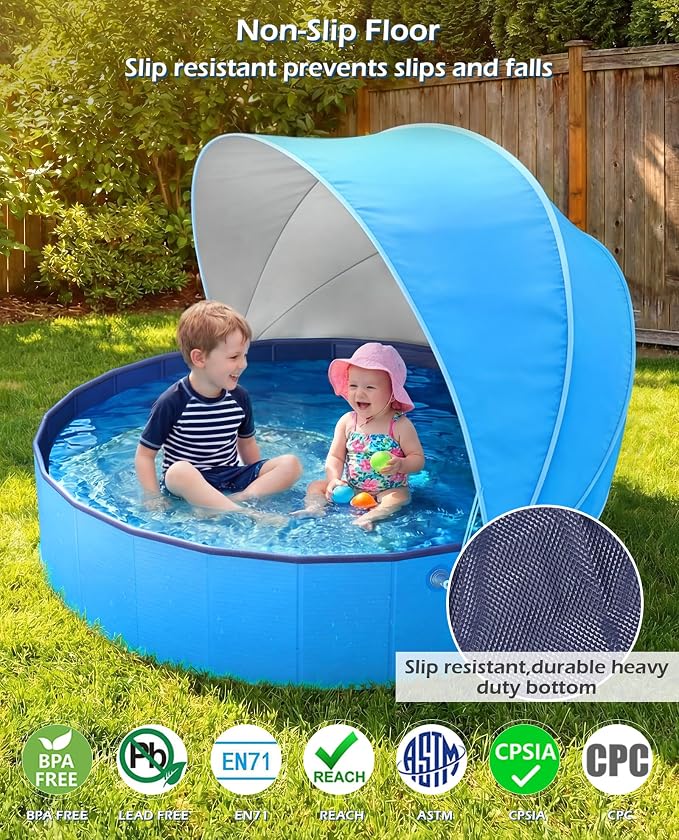 Jasonwell Kiddie Baby Pool with Canopy - Foldable Infant Toddler Kids Pool with Shade Baby Beach Essentials Tent Swimming Wading Pools for Toddlers 1-3 + Kids Dogs Ball Pit Backyard Water Play B, 40"
