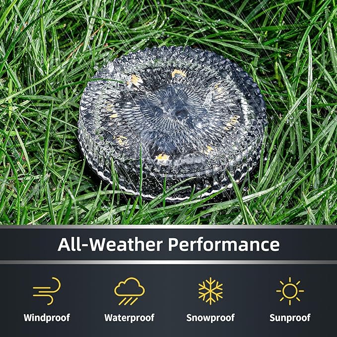 Glass Solar Pathway Lights with Bubble Style, Modular-Design Waterproof In-Ground Light for Patio Pathway Lawn Yard Deck Walkway, Decorative Disk Lighting for Garden Bed, Warm White (8 Pack)