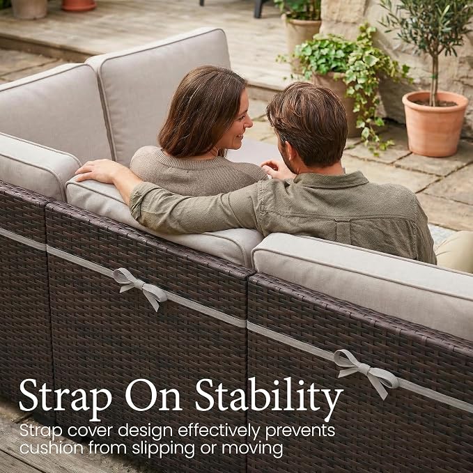 LayinSun 13 Pieces Outdoor Patio Furniture Set with 44" Fire Pit Table Brown Rattan Sectional Sofa Conversation Sets