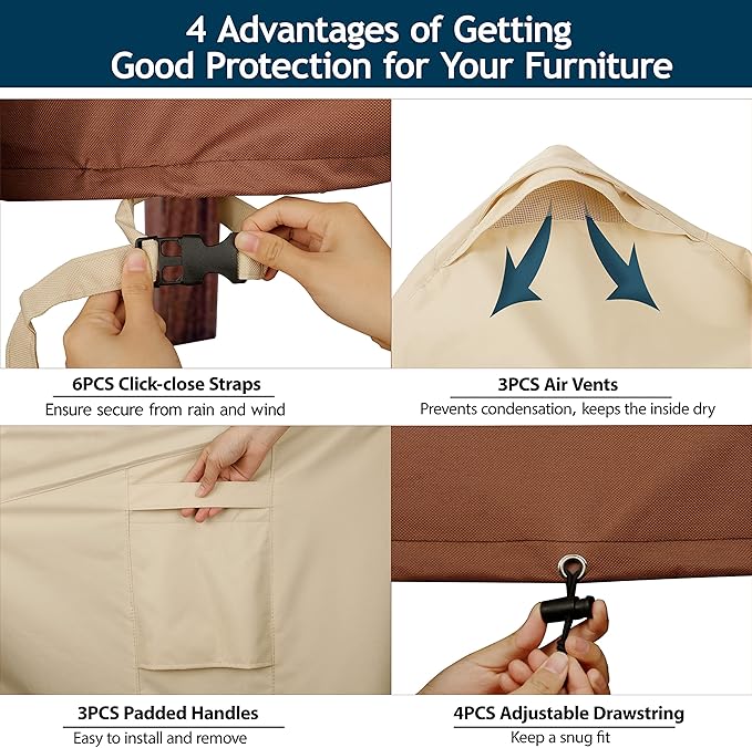 Outdoor Sectional Cover Patio Furniture Covers Waterproof Rip-Stop Anti-UV 600D Heavy Duty Couch Sofa Cover with 3 Air Vent (Beige & Reddish Brown, L-Shaped-Left facing-58''X85'')