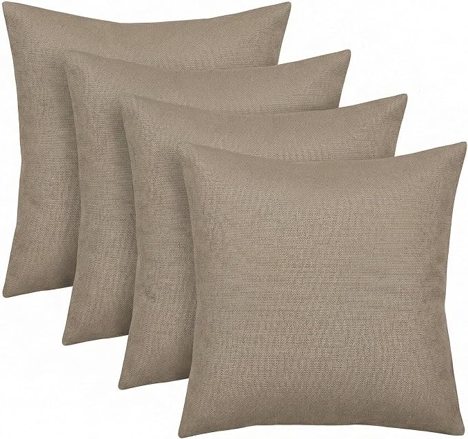 RSH DECOR: Sunbrella Square Throw Pillows Set of 4 | 24" x 24" | Water and Fade-Resistant Performance Fabric | Outdoor Pillow Covers with Down-Alternative Inserts | Made in USA (Vesper Alpaca Stone)