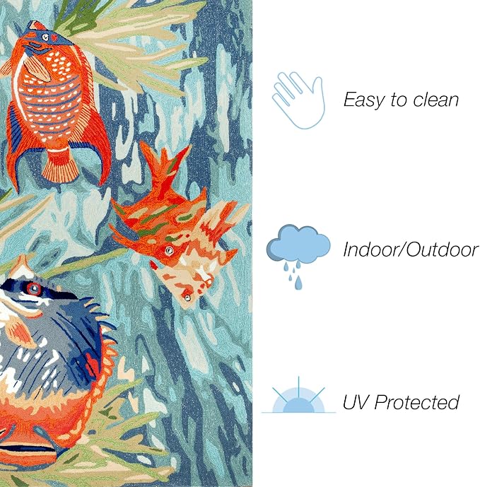 Liora Manne Ravella Indoor/Outdoor Durable Hand-Tufted UV Stabilized Rug- Tropical Fish Ocean 5' x 7'6"