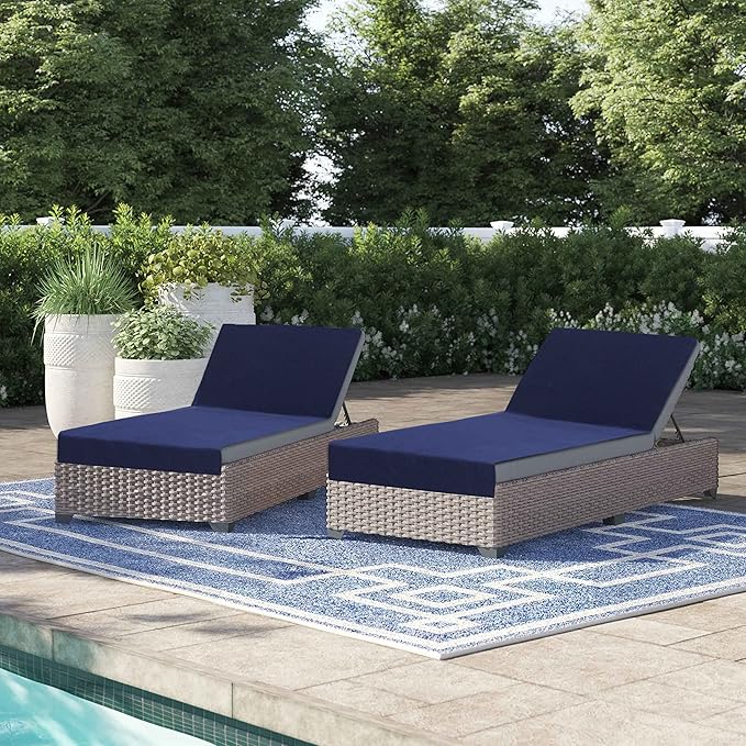 COTTON CRAFT Pool Lounge Chair Cover - 2 Pack 100% Cotton Soft Ringspun Terry Towel Chaise Patio Picnic Spa Sun Lounger Beach Lounge Chair Cover - Oversized 32 in W x 82 in L x 7 in Pocket – Navy Blue
