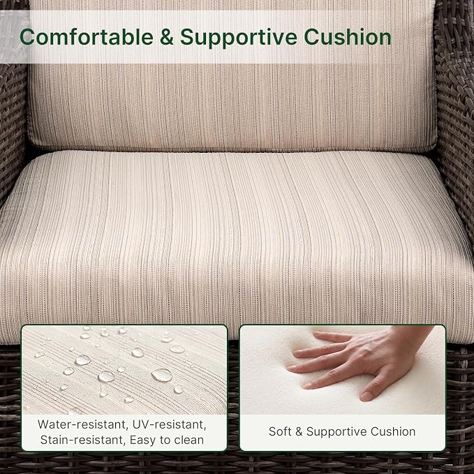Wicker Patio Conversation Set, Outdoor Patio Chair Set with Deep Seating, Wide Armrests & Thick Cushions, All-Weather Outdoor Furniture Set for Patio, Porch, Deck & Backyard