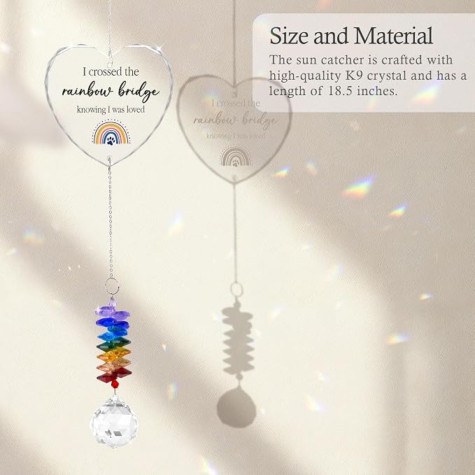 Pet Memorial Suncatcher I Crossed the Rainbow Bridge - Dog Memorial Gifts - Pet Loss - Thoughtful Dogs and Cats Remembrance - Pet Sympathy - Crystal Bereavement Gift