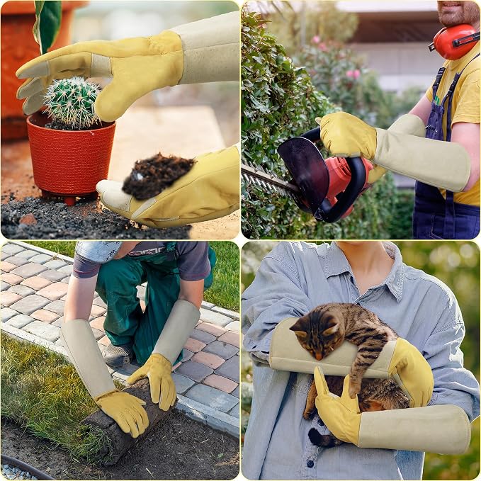 HANDLANDY Rose Pruning Gardening Gloves for Men Women, Thorn Proof Forearm Protection Leather Garden Gloves, Gardening Gifts for Gardeners (Vanilla, Medium)