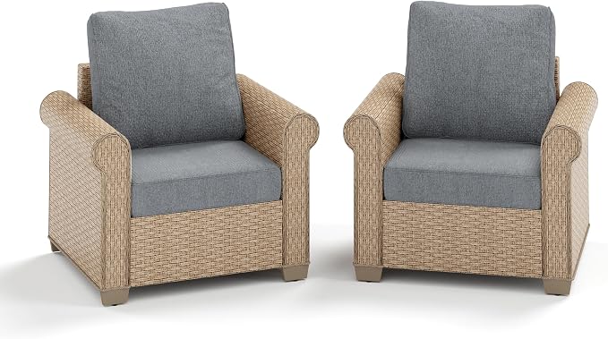 MIXPATIO Patio Furniture Set 2 pcs, Wicker Outdoor Patio Furniture, 2 Single Chairs, Rattan Patio Conversation Set for Backyard Deck, Grey