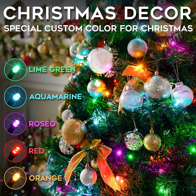 5 Colors Solar String Lights, Solar Christmas Lights Outdoor Waterproof with 8 Lighting Modes, Multi Colored 100LED Christmas String Lights for Indoor Patio Yard Trees Holiday Decoration