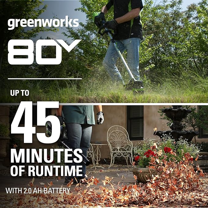 Greenworks Pro 80V Cordless Brushless String Trimmer + Leaf Blower Combo, 2Ah Battery and Charger Included STBA80L210 & 0.080" 200-Foot Twisted String Trimmer Line