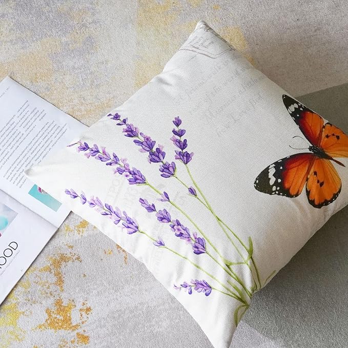 ONWAY Spring Summer Throw Pillow Covers 20x20 Inch Set of 4 Bee Butterfly Decorative Farmhouse Throw Cushion Cover Outdoor Pillows for Couch Sofa Patio Furniture Porch