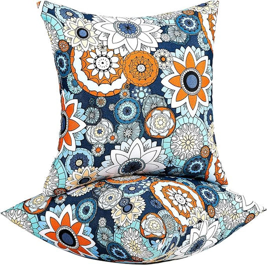 JMGBird Outdoor Throw Pillows Waterproof Outdoor Pillow Covers with Inserts | Outdoor Pillows with Inserts - 18x18 Waterproof Throw Pillows for Patio Furniture, Navy Blue Sunflower Decorative Cushions