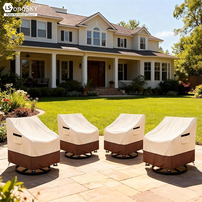 Patio Swivel Chair Cover 4 Pack,Waterproof Heavy Duty Patio Chair Covers,Swivel Chair Cover for Outdoor Furniture Covers Waterproof(35 W x 37 D x 36 H inches),Beige&Brown