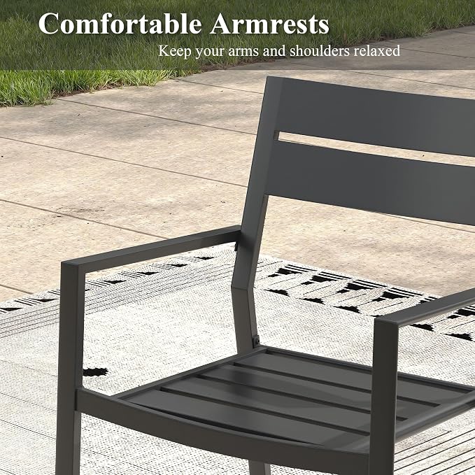 Small Patio Dining Set for 2, 18.1" Square Outdoor Side Table and Stackable Patio Dining Chairs Outdoor Furniture for Garden Deck Backyard, Black Table and Black Chairs