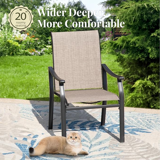 MIXPATIO 7 Pieces Patio Dining Set, 6 Person 64" Rectangle Wood-Like Table and Textilene Chairs, with 1.62"-2" Umbrella Hole, Outdoor Patio Table and Chairs, for Garden Lawn Porch Backyard Poolside