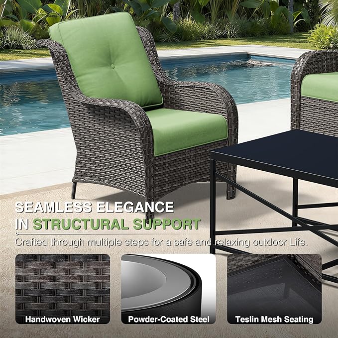 Joyside 9 Piece Wicker Patio Furniture Set, Outdoor Swivel Rocker Patio Chairs with High Back, Deep Seating, Wide Armrest, Thickened Cushions, Outdoor Furniture for Deck, Porch Use