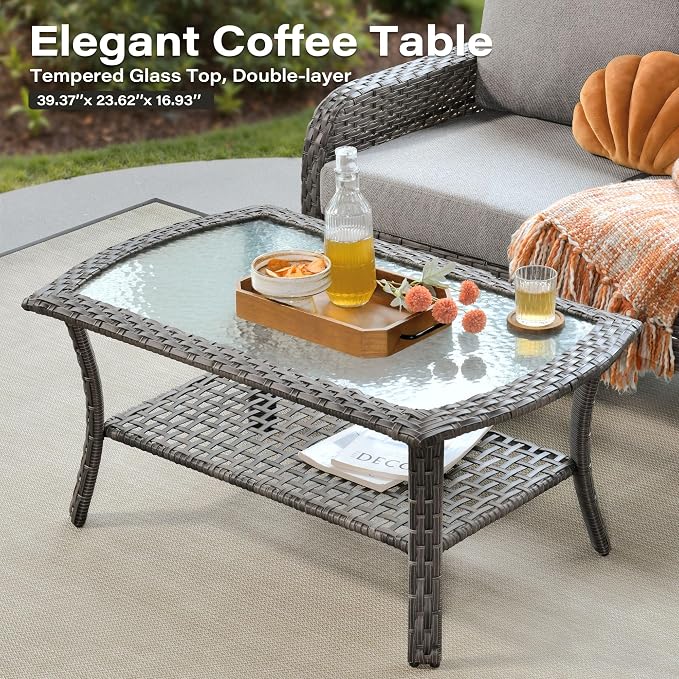 8 Pieces Patio Conversation Sets,Patio Furniture Set with Swivel Rocking Chairs,Coffee Table, Side Table, All Weather Rattan Wicker Outdoor Sectional Furniture Set for Porch Balcony Backyard Dark Gray