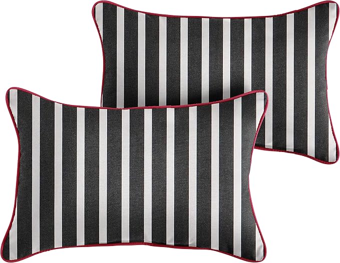 Sorra Home Indoor/Outdoor Sunbrella Lumbar Pillow Set, 14 in x 24 in, Black White Stripe