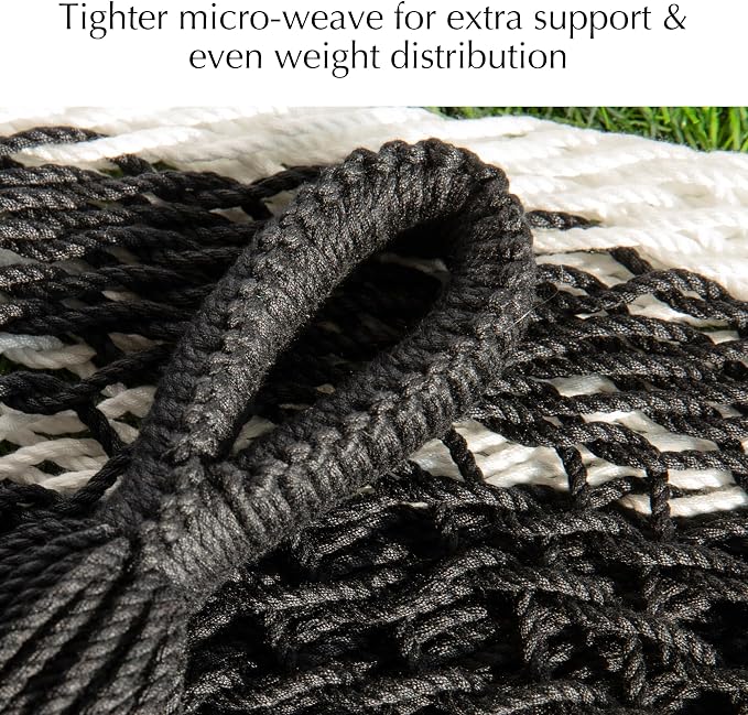 PNAEUT Handwoven Mayan Hammock, Thick Soft Rope Double Hammock for Outdoor Outside & Indoor, 600 lbs Capacity Heavy-Duty, Includes Tree Straps, Carabiners & Carrying Bag (Black and White, X-Large)