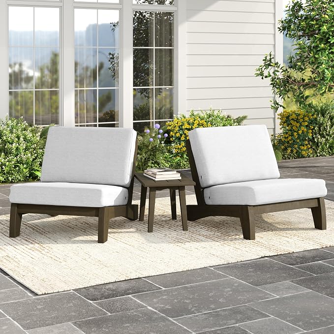 Pia Ricoo 3 Piece Patio Bistro Set with Patio Chairs and Table, Heavy Duty Wood Patio Furniture Set, All-Weather Outdoor Chairs for Balcony, Deck, Poolside, Porch - Beige