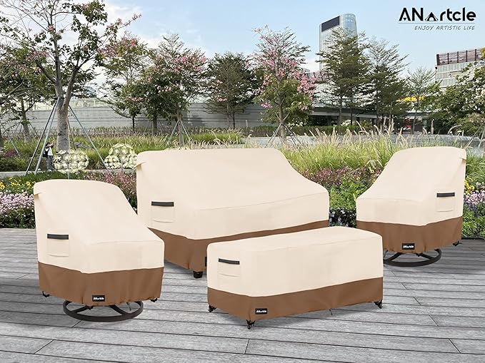 ANartcle Swivel Patio Chair Cover 4 Pack,600D Waterproof Heavy Duty Outdoor Chair Cover(30 W x 34 D x 36 H inches),Patio Furniture Covers,Outdoor Furniture Covers Waterproof,Beige&Brown