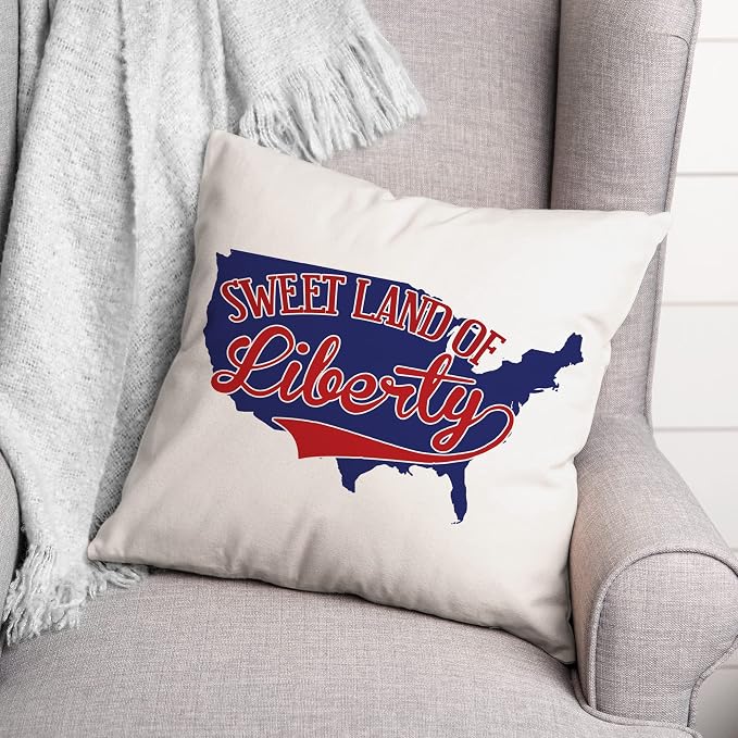 Sweet Land of Liberty Indoor/Outdoor Pillow | Decorative Pillows for Living Room Couch Bed Sofa Patio, Fluffy Soft Cushion | Water Resistant Blue, 18x18