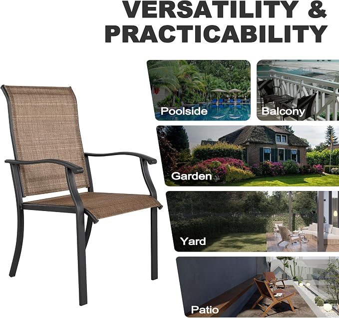 NUU GARDEN 7-Piece All-Weather Outdoor Dining Set with Umbrella Hole, Wood-Grain Table & 6 Patio Textilene Swivel Chairs Patio Outdoor Furniture for Porch, Backyard, Garden, Poolside and Deck